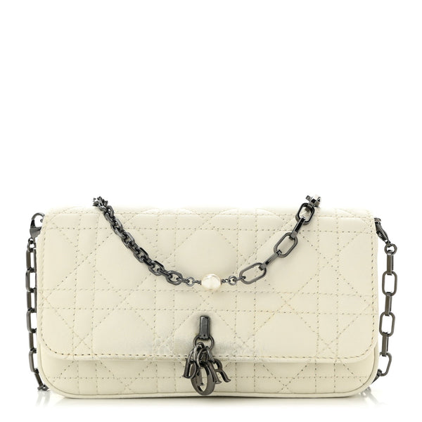 Calfskin Cannage Lady Dior Phone Pouch Latte