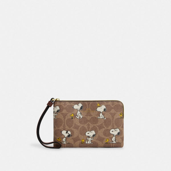 Coach Women's Coach X Peanuts Corner Zip Wristlet In Signature Canvas With Snoopy Print Im/Tan/Brown Multi