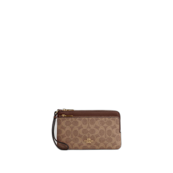 Coach Women's Double Zip Wallet In Signature Canvas Gold/Tan/Brown