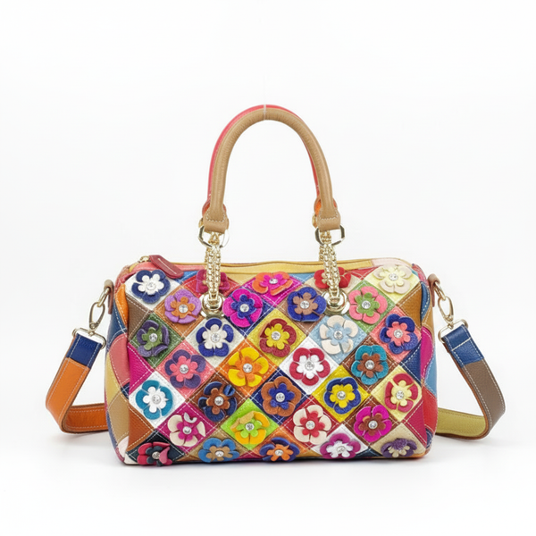 Cowhide Handbags Color Flower Handbags