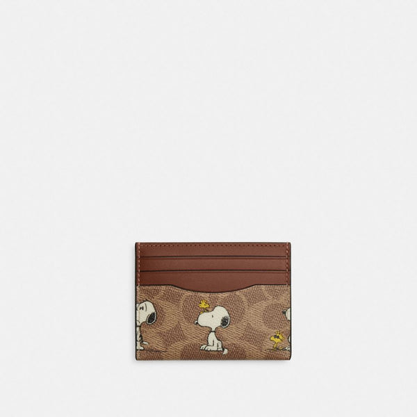 Coach Women's Coach X Peanuts Slim Id Card Case In Signature Canvas With Snoopy Print Tan Multi