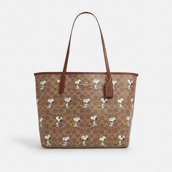 Coach Women's Coach X Peanuts City Tote Bag In Signature Canvas With Snoopy Print Im/Tan/Brown Multi