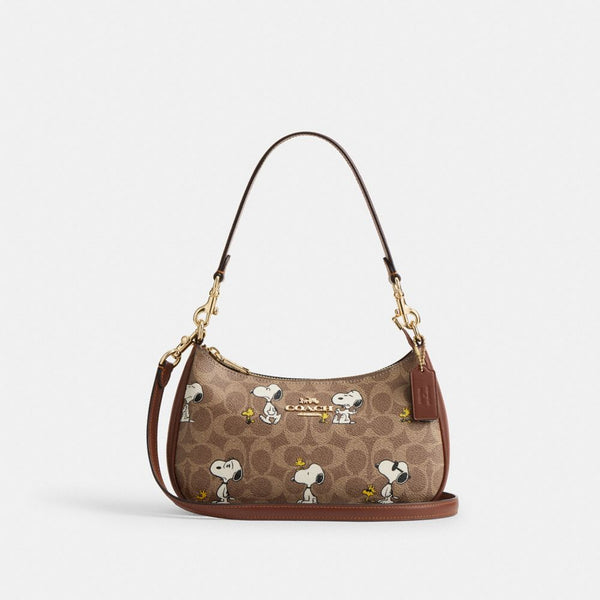 Coach Women's Coach X Peanuts Teri Shoulder Bag In Signature Canvas With Snoopy Print Im/Tan/Brown Multi